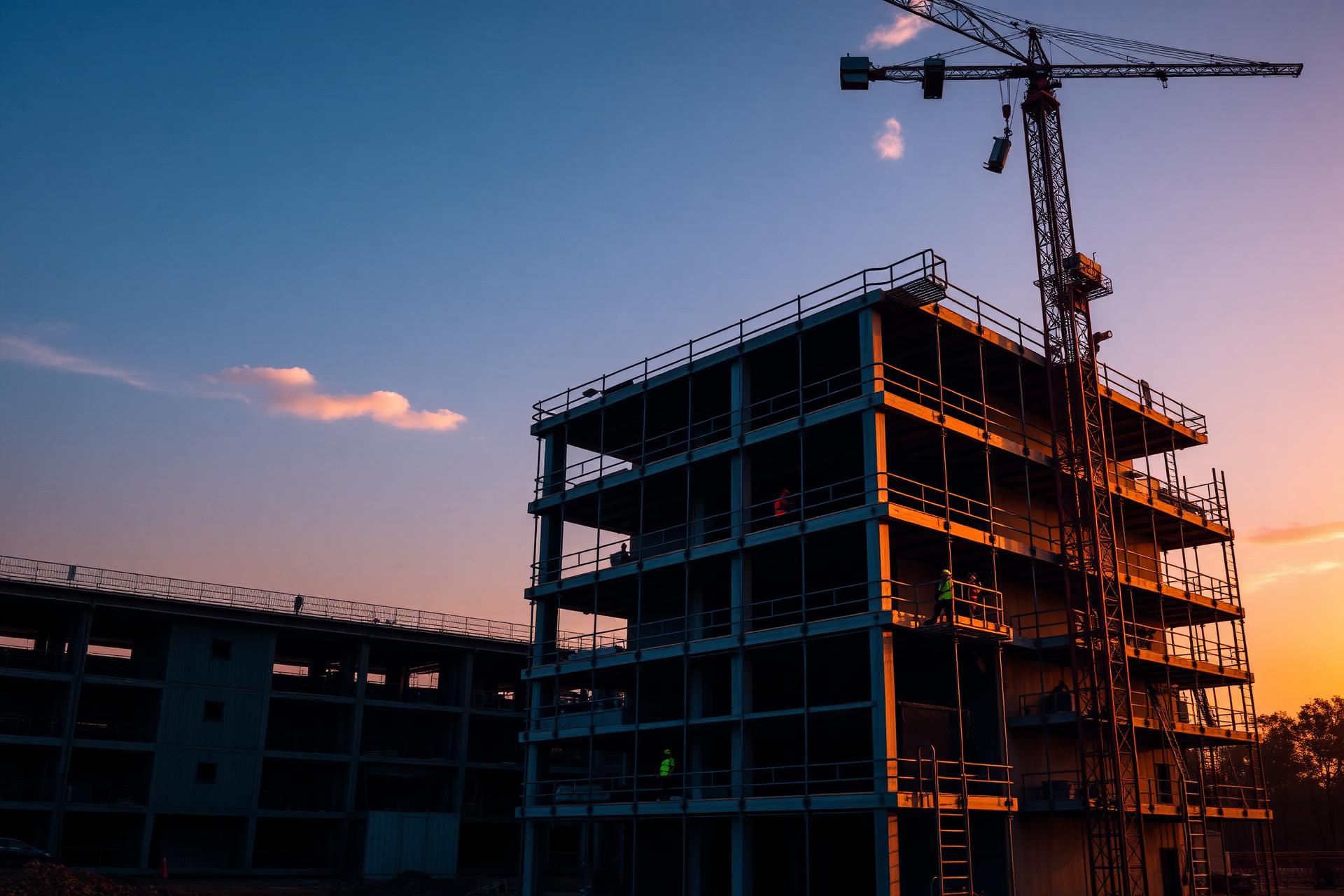 Construction site at golden hour